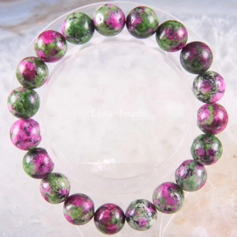 

Free Shipping Stretch 10mm Round Beads Natural Stone Green Red Bracelet 8" 1Pcs H1742