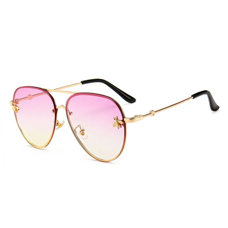 HBK, роскошные квадратные солнцезащитные очки в виде пчелы, для женщин и мужчин, Ретро стиль, фирменный дизайн, металлическая оправа, негабаритные солнцезащитные очки для женщин, грандиентные оттенки Oculos - Цвет линз: K32768-C3PurplYellow