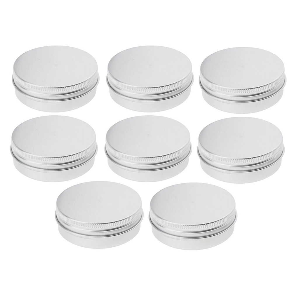 60ml Empty Aluminium Cosmetic Pot Jar Tin Container Box Screw Lid Can Bottle Case Craft Lot - Silver Colors (8 Pack)
