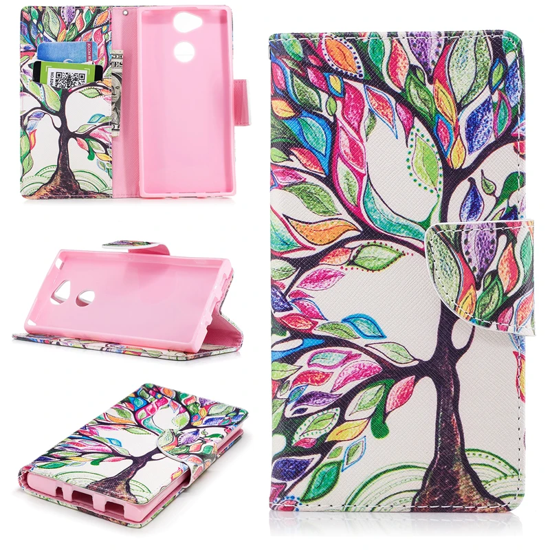 

Wholesale Flip Colored Drawing PU Leather Cases with Kickstand for Sony Xperia XA2 Mobile Phone Cases with Wallet Card Holders