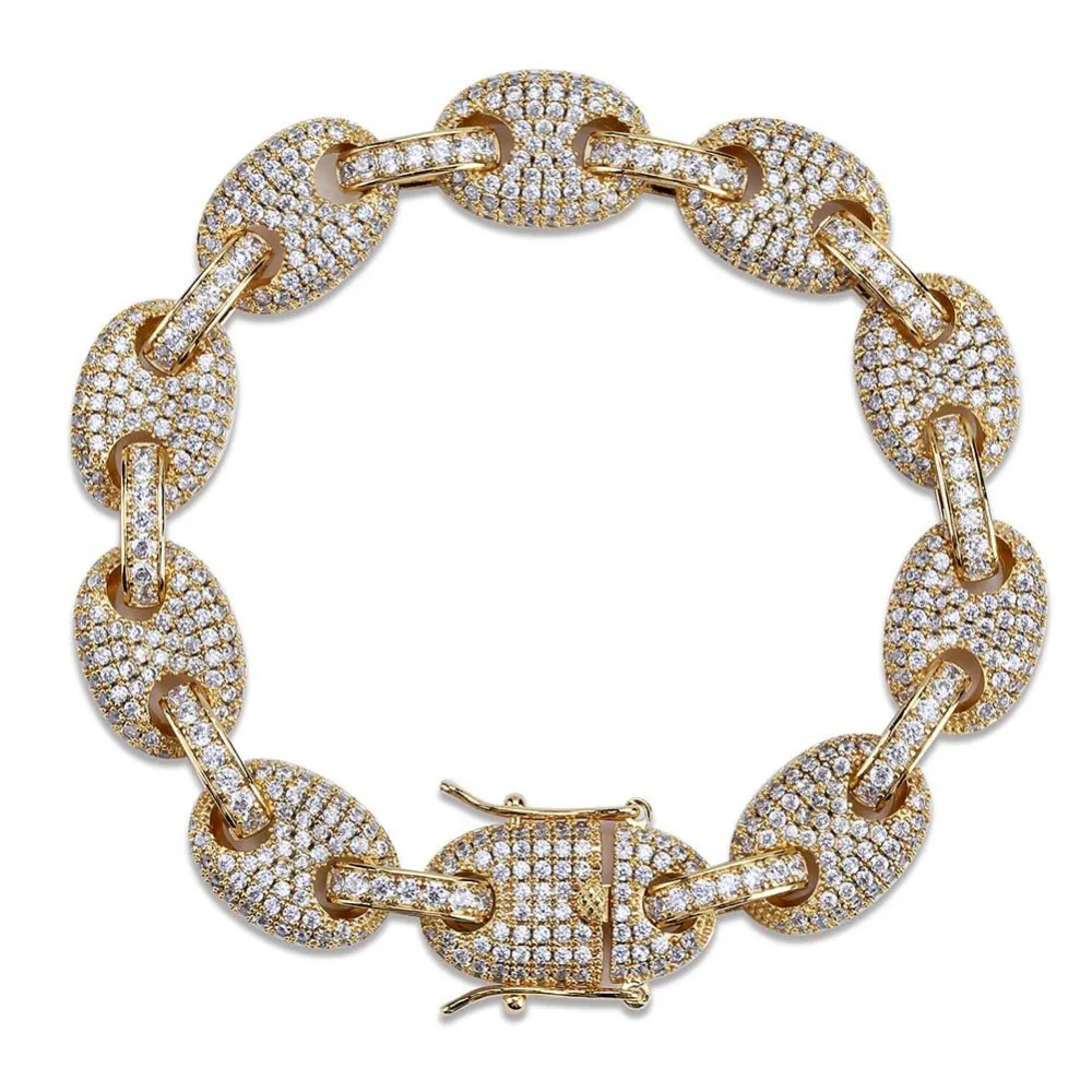 

Hip Hop Jewelry Chunky Iced Out Cubic Zircon Solid Charm Bracelets Gold Silver Cuban Chain Men Bracelet Pulseras Mujer