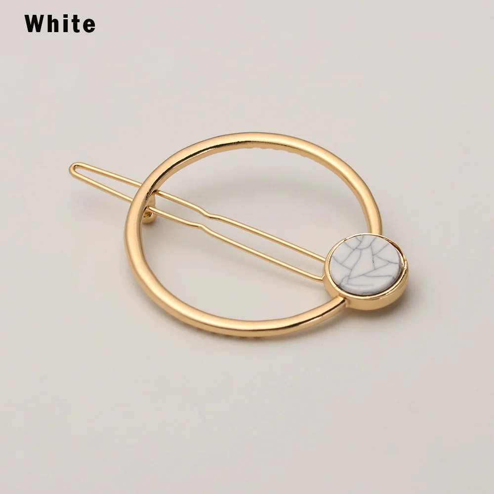 H102 White 1 шт. минимализм геометрические металлические шпильки круглые прямоугольные формы акриловые зажимы для волос для женщин девочек аксессуары для укладки волос - Цвет: H102 White