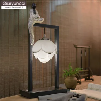 

Qiseyuncai 2019 Chinese Zen Buddhist lamp table lamp living room bedroom bedside classical lighting creative simple led lamp