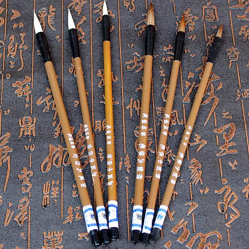 

6PCS/Set Traditional Chinese White Clouds Bamboo Wolf's Hair Writing Brush for Calligraphy Painting Practice Writing Brushes
