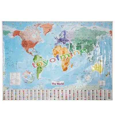 hot english french world map waterproof big large map of the world poster with country flags