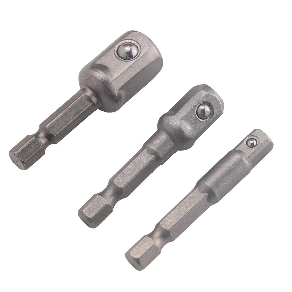 

3pcs Socket Adapter Hex Power Drill Bit Hexagonal Handle Square Head Connecting Rod Driver Bar Wrench Set 1/4'' 3/8'' 1/2''