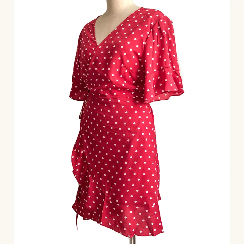 Robe Ete 2019 4XL Casual Short Sleeve V Neck Mini Dress Women Vintage Polka Dot Dress Elegant Ruffle Boho Beach Dress Plus Size02221