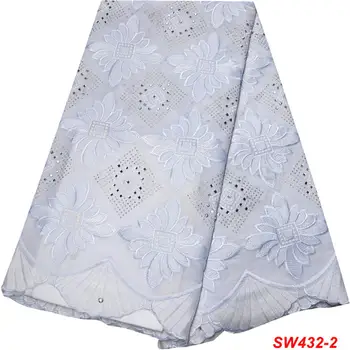 

White Swiss Voile Lace Fabric In Switzerland Embroidered Stones High Quality African Dry Lace Fabric Lace Fabric For Women W432
