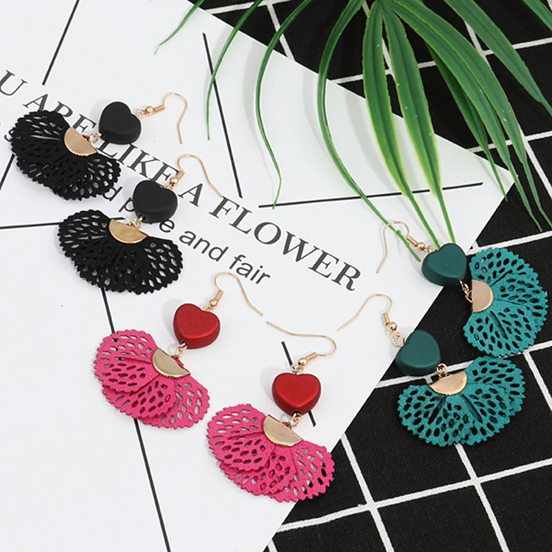 

Tenande Maxi Bohemian Big Statement Hollow Fan Sector Hearts Dangle Earrings for Women Vintage Party Jewelry Boucle D'oreille