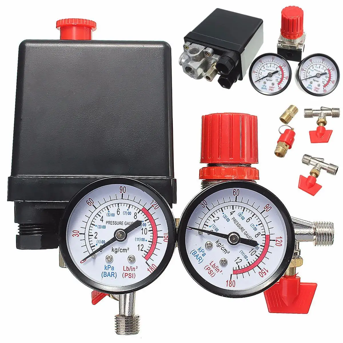 

180PSI Air Compressor Pressure Valve Switch Manifold Relief Regulator Gauge