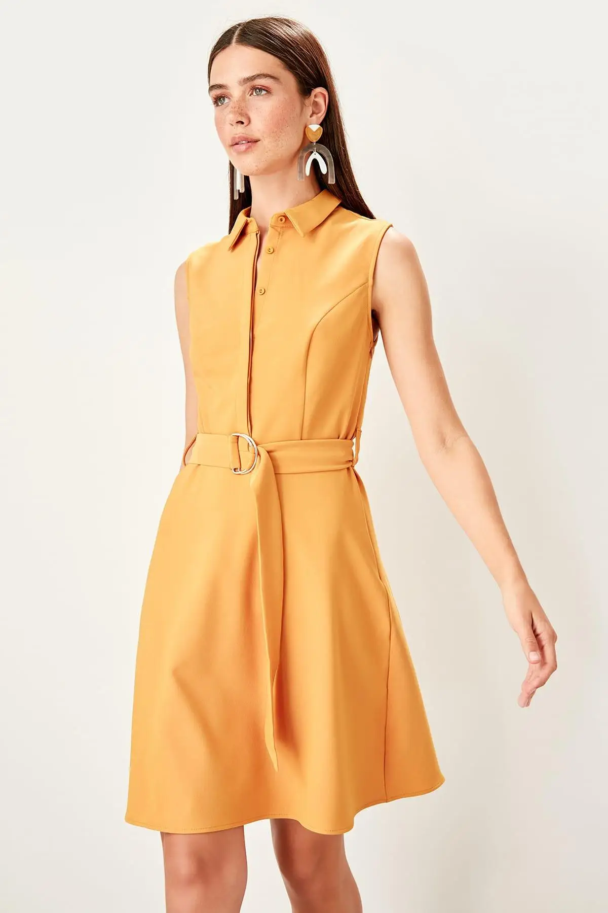 Trendyol абрикосовое платье с поясом TWOSS19BB0502|Платья| |