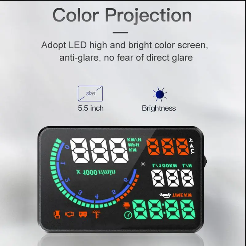 Цветной I9 5,5 дюймовый Hud Автомобильный дисплей, светодиодный проектор на лобовое стекло, Obd2 сканер Предупреждение о расходе топлива