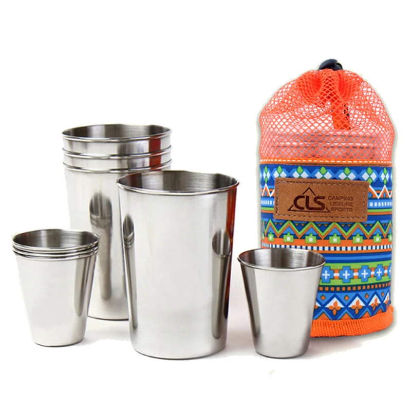 Buy 1SET outdoor stainless steel cups 4 big 4 small