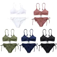 Womens Sexy Two Piece Bikini Set Hollow Out Criss Cross Drawstring Bra Low Waist Side Tie Thong Solid Color Thread Stripes Swims Womens Sexy Two Piece Bikini Set Hollow Out Criss Cross Drawstring Bra Low Waist Side Tie Thong Solid Color Thread Stripes Swims