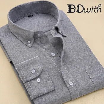 

Grey Washed Pure Oxford Textile Men Shirt Long Sleeved Shirt Male Social Business Dress Work Men Business Shirts Formal 4XL