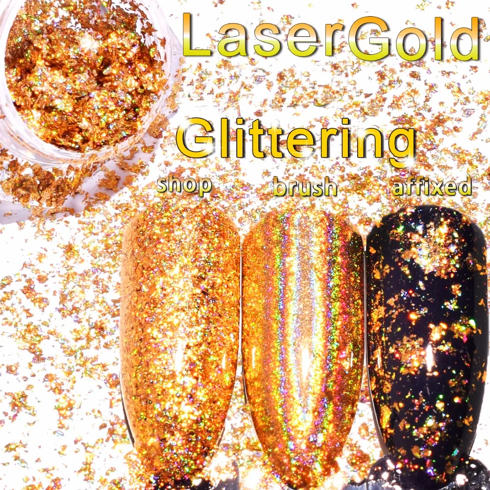 

Fine Holographic colorful gold Nail Art Glitter Dust Powder Hexagon Shape for Nail Art decoration