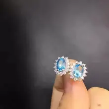 Природный Голубой топаз каменные серьги 925 серебро натуральный синий драгоценный камень серьги женские Diana Классические Элегантные Изящные серьги для свадьбы