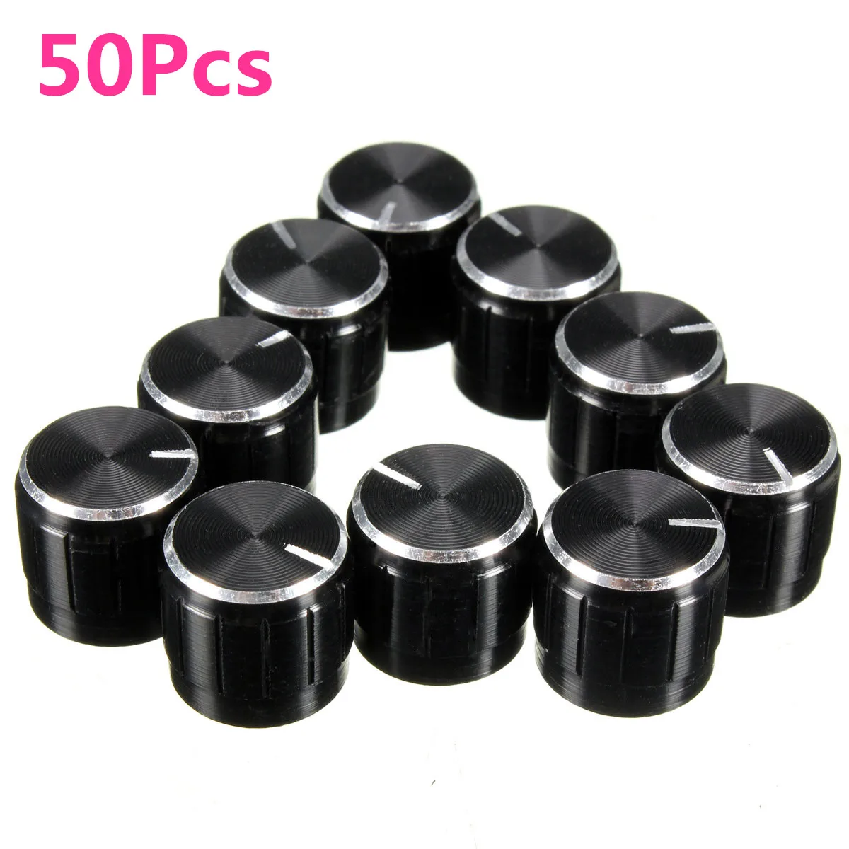 New 50Pcs/lot Volume Control Rotary Knobs Black For 6mm Dia. Knurled