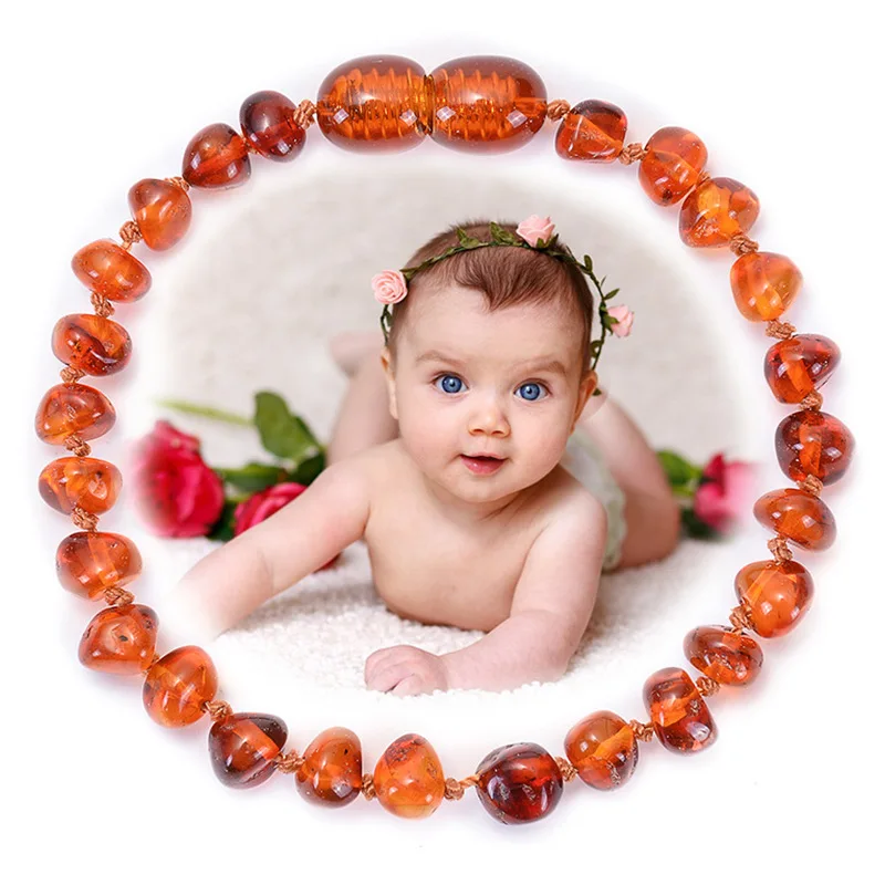 Natural Amber Teething Bracelets Anklets Teether Handmade Original Jewelry Baltic Amber Beads for Baby Shower Gift Wholesale