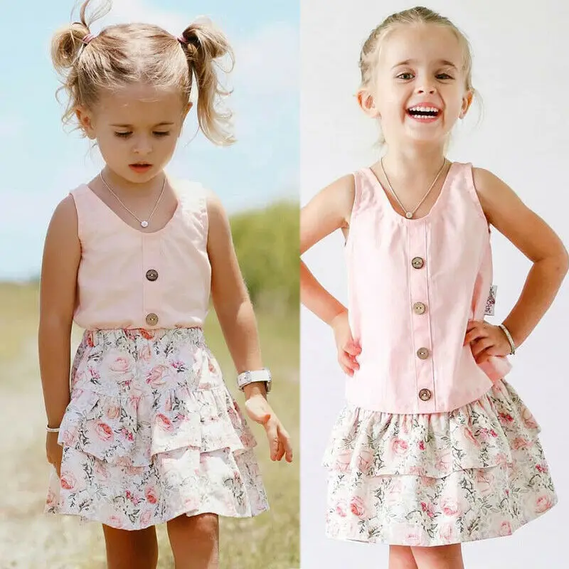 

Summer Toddler Baby Girl Clothes Sleeveless Tops Floral Ruffle Dress Summer Sunsuit Playsuit Kids Cute Outfits