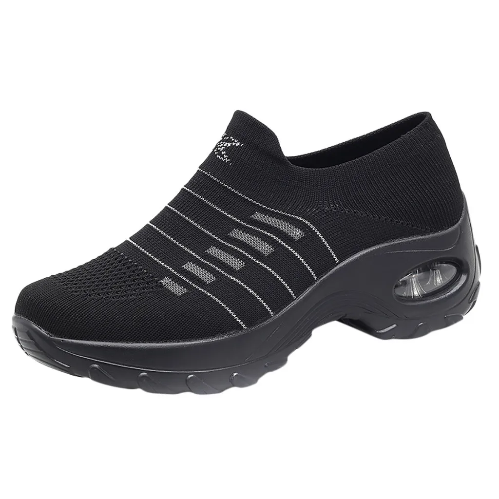 KANCOOLD/Модная женская спортивная обувь на плоской подошве; Легкие дышащие кроссовки для ходьбы и бега; Классическая обувь без застежки, увеличивающая рост - Цвет: BK