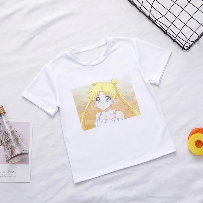 Детская футболка с забавным принтом в стиле аниме Сейлор Мун Новая летняя футболка Модные топы для девочек, Harajuku, футболка для мальчиков белая одежда - Цвет: 2258