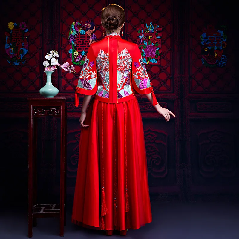 Ancien Wedding Party Dress Bride Toast Clothing Traditional Embroidery Cheongsam Chinese Vintage Qipao Oversized XXXL Vestidos