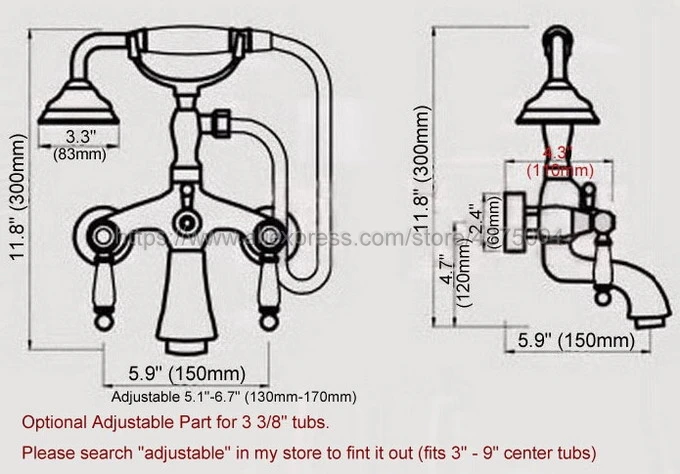 Black Oil Rubbed Brass Wall Mount Telephone Euro Bath Tub Faucet Mixer Tap w/ Handheld Spray Shower Ntf551
