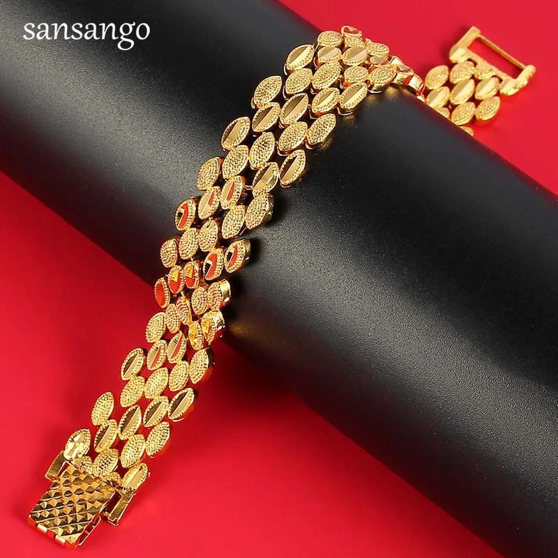 New Arrival Hip Hop 24K Golden Curb Link Chain Bracelet Male Jewelry For Men Women Luxury Bangle Party Gift Wholesale 18cm