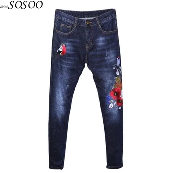 

New jeans men bule ripped jeans for men fit slim Pencil pants embroidery hip hop high quality Classic Design jeans men #940