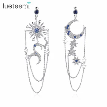 

LUOTEEMI Luxury Chain Drop Earrings for Women Party Wedding Twinkle Star Moon Clear CZ Exquisite Pendientes Jewelry Female Gift