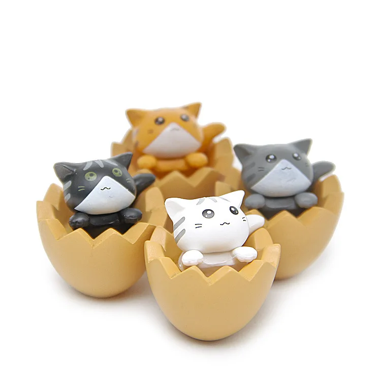 

4 Piece Cartoon Egg Cat Kitty Kitten Model Small Statue Figurine Crafts Garden Figure Ornament DIY Miniatures
