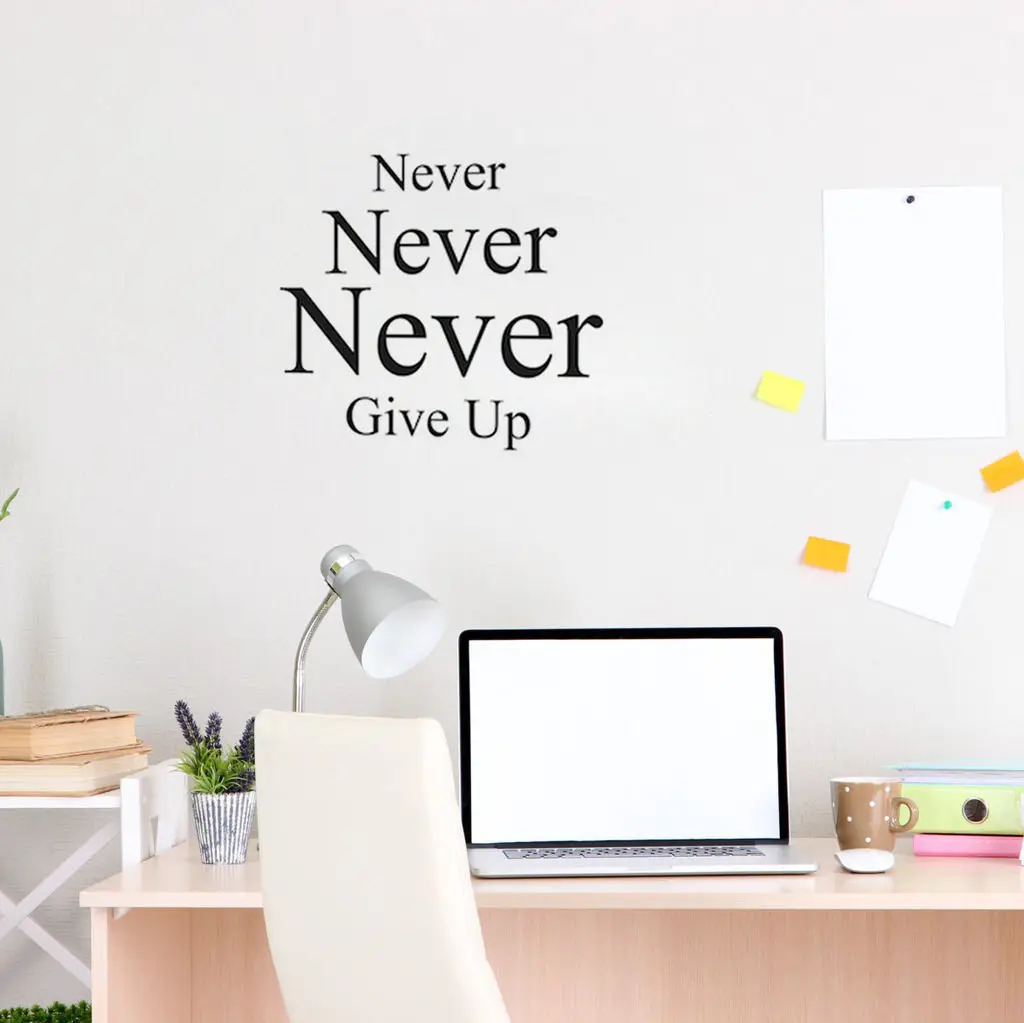 Never Give Up Removable Wall Sticker Vinyl Decal Quote Art Decor Inspirational Phrase English ...