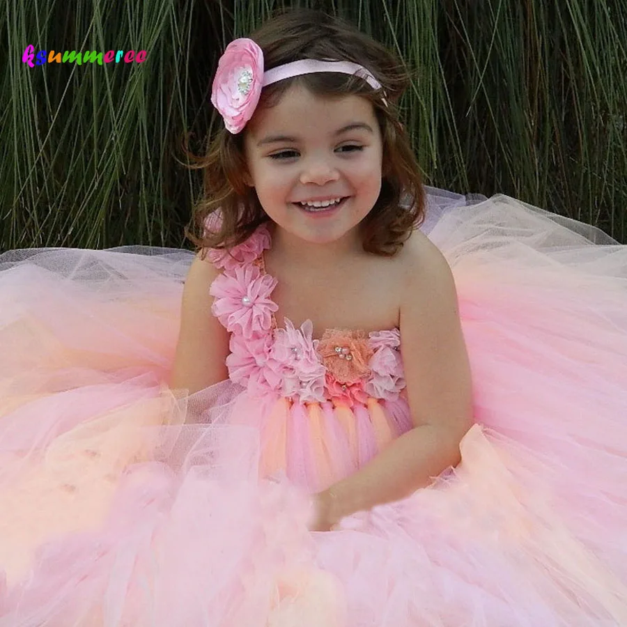 Ksummeree Floor-Length Flower Girls Tutu Dress Wedding Party Photo Props Baby Clothing Fluffy Princess Kids TS075 | Детская одежда и