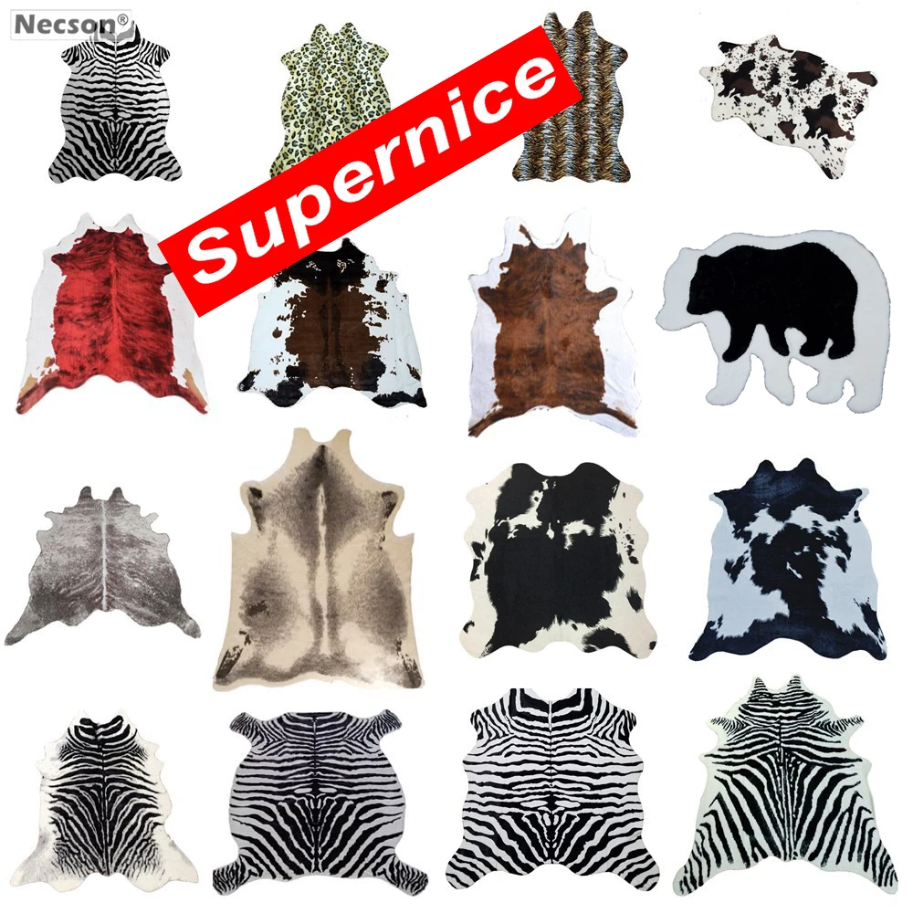 

Cowhide rug zebra stripe carpet white tiger leopard faux skin fur villi black bear mat sheep Cushion brown Villus coats dropship