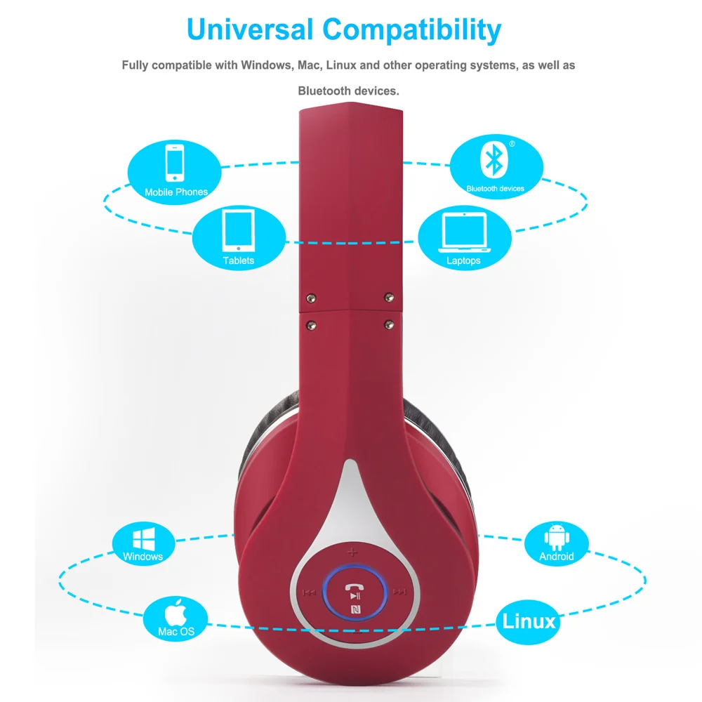 August EP640 Bluetooth Headphones for Phone Number,PC-Red