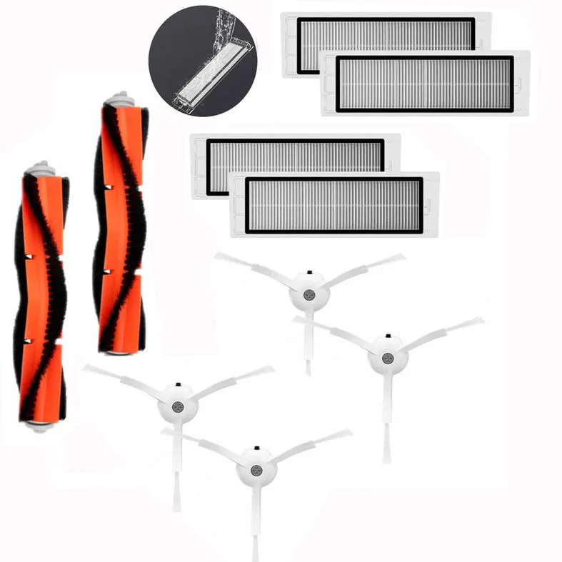 

New 2pcs main brush + 4pcs Hepa filter+4pcs Black side brush for Xiaomi Mi vacuum 1 Roborock S50 S51 S55 E35 Robot Vacuum Part