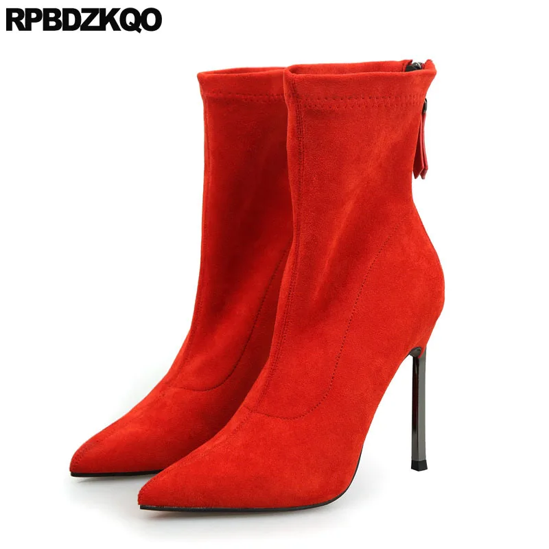 Mi Automne pourpre Rouge Talon Fétiche Haute Pourpre Veau 2018 De Pointu Chaussures rouge Noir Mode Métal Mince Bout marron Stiletto Femmes Extrême En Bottes Daim gH4gqwrx