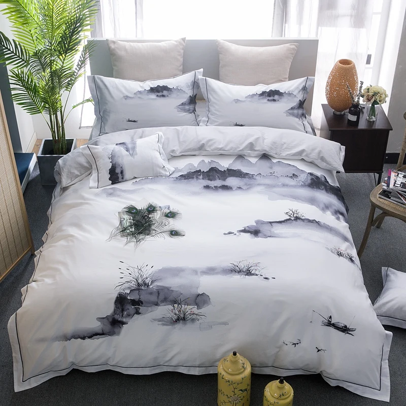 

Luxury white 100S Egyptian cotton digital printing Bedding sets Queen King anima Duvet cover Bed sheet set Pillowcases 4pcs