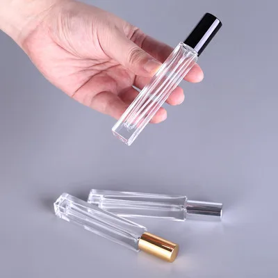 10pcs/lot 10ml Clear Mini Sample Refillable Perfume Spray Glass Atomizer Bottle With Black Golden Silver Lid 150 1000ml black cap transparent lid cover clear empty packaing pet plastic jar pot container bottle