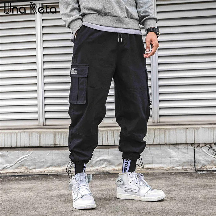 Una Reta Hip Hop Man Pants New Fashion Streetwear Joggers Trousers Casual Foot mouth drawstring design Pants Mens Sweatpants - Цвет: Черный