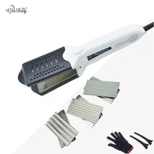 Hot Selling Multifunctional ceramic Double Voltage Hair Straightener curling Hair Curler Corrugated Iron With 4 Plate with Glove