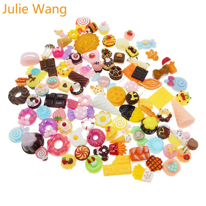 Julie Wang, 100 шт, Смешанная полимерная для торта, хлеба, конфет, леденцов, кабошонов, слизи, Очаровательное украшение, украшение, аксессуары для изготовления ювелирных изделий