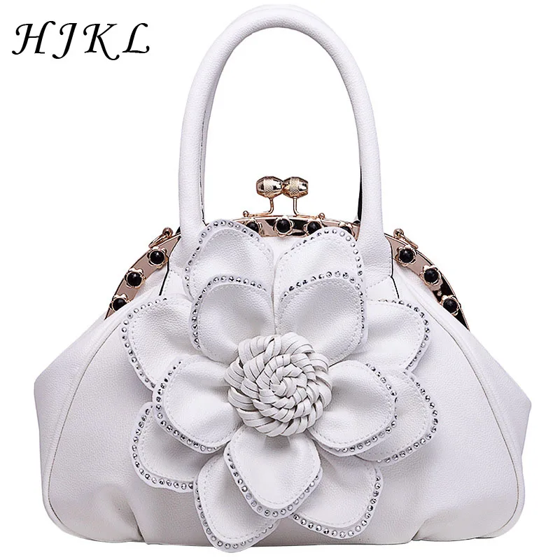 

HJKL National High Quality PU Ladies Frame Totes High Capacity Single Shoulder Bags Handmade Appliques Women's Handbags 2018