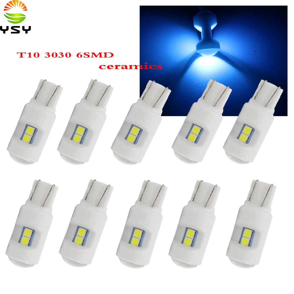 YSY 10X NEW Ceramic Car Interior LED T10 3030 6SMD W5W 168 Wedge Door Instrument Side Bulb Lamp Light Plate pink Blue | Автомобили и