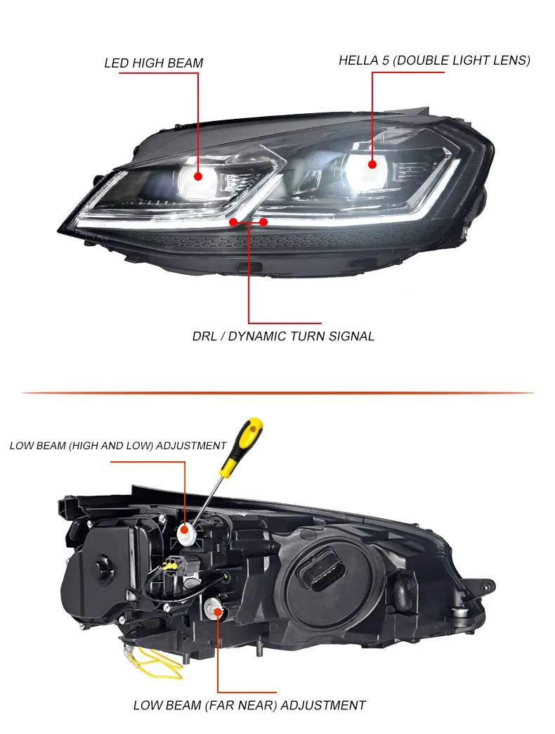 Автомобильный Стильный чехол для VW golf 7 MK7 MK7.5 фары 2013- фары светодиодный DRL Объектив двойной луч HID
