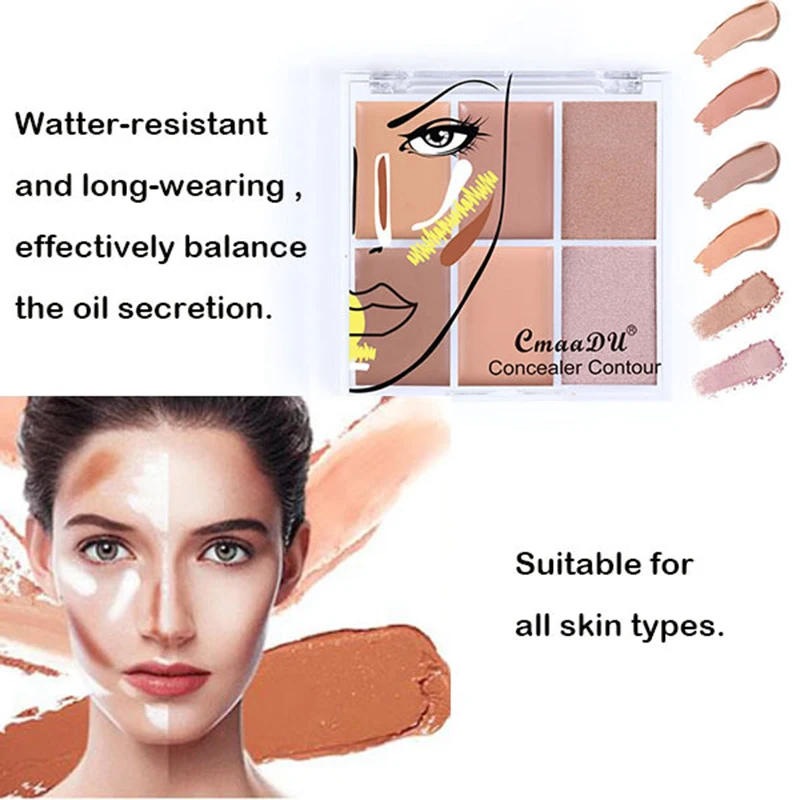 

Foundation Palettes Matte Face Contouring Cosmetic Concealer 6 Colors Professional Concealer Palettes Makeup Cream Base TSLM1