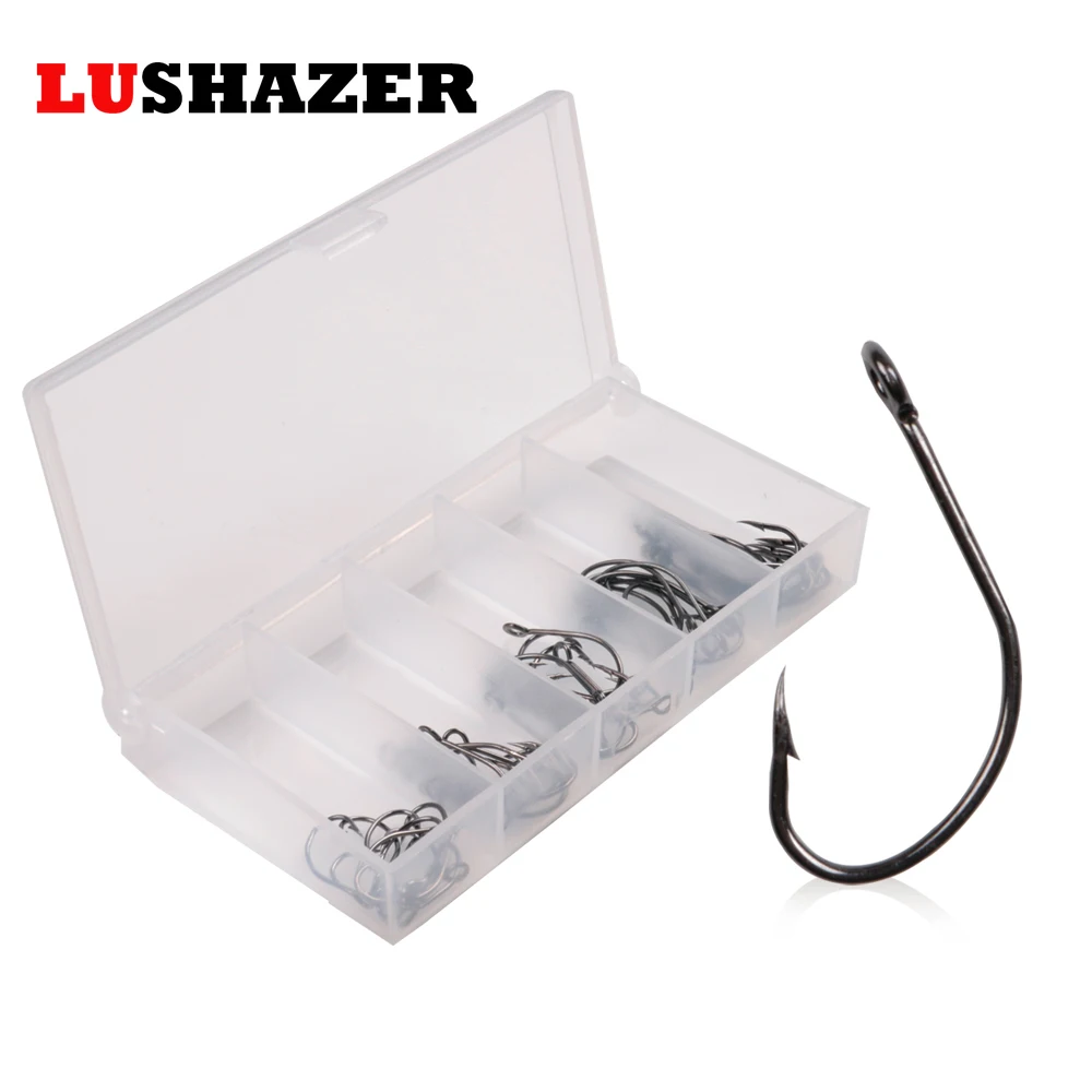 

LUSHAZER 50pcs/lot Carbon Steel Fishing Hooks Crank hook Barbed fishhook fishing tackle fish hook single fishing hooks