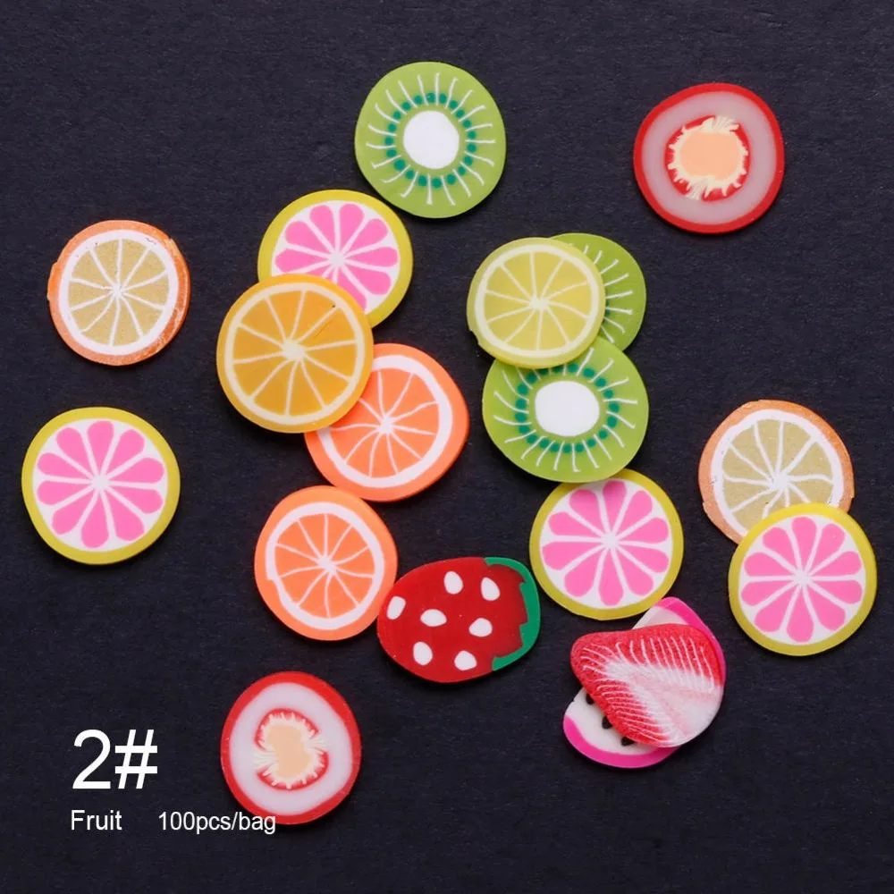 DIY 100 шт./компл. 3D Цветок Фрукты Sweet Heart Бабочка дизайн ногтей наклейки Fimo