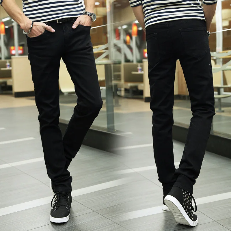 Men Black Color Punk Style Skinny Jeans for All Season Korean Fashion ...